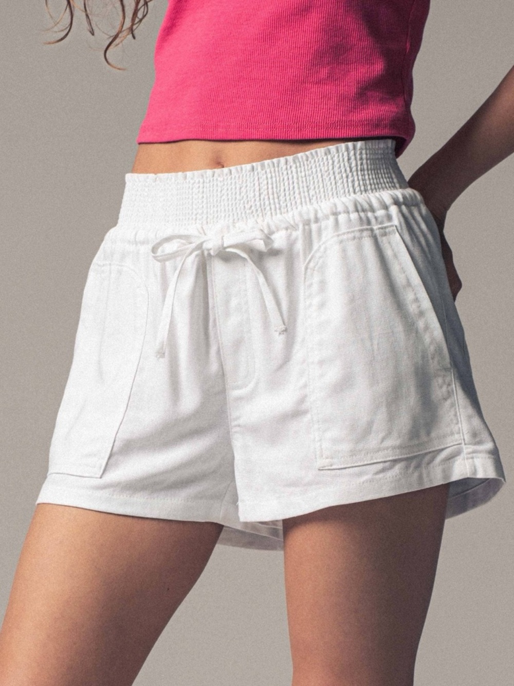Kut from the Kloth White High-Waist Drawstring Shorts